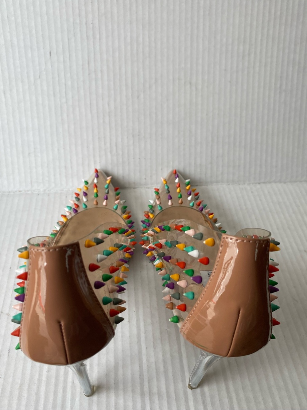 Steve Madden Vala-S Clear Rainbow Spiked Stiletto Heels Nude Pumps Size 8M - Picture 7 of 15